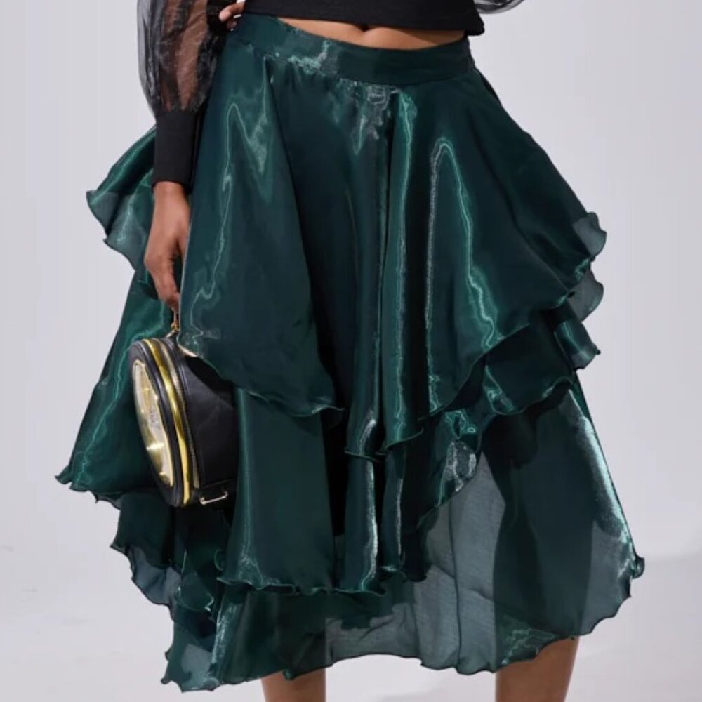 New with tags, Satin Midi Skirt, medium